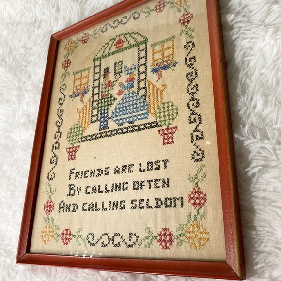 Vintage Friends Are Lost By Calling Often And Calling Seldom Framed Cross Stitch - Picture 2 of 9